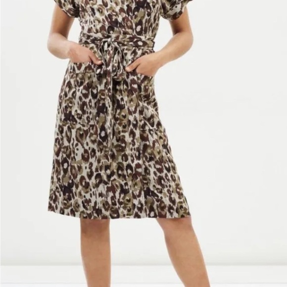 J Crew Dress Sz XS S Wrap Neutral Cheetah Animal Print Party Wedding Guest EUC - Picture 2 of 6